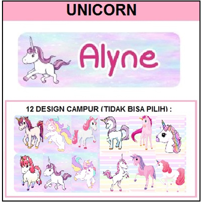 

STIKER STICKER LABEL NAMA WATERPROOF BASIC: UNICORN