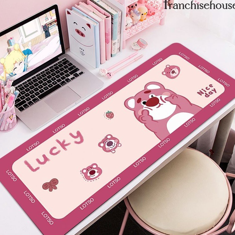 Cute Desk Pad Beruang Stroberi  Desk Mat Karakter  Mouse Pad  Alas Mous  Alas Meja Komputer WFH Work