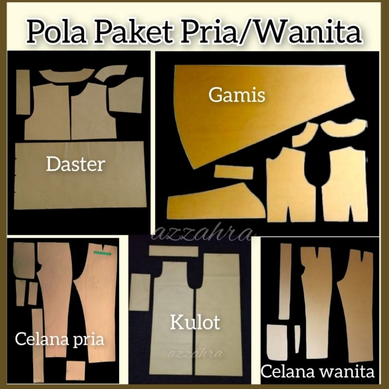 pola paket baju pria dan wanita,(gamis,daster,kulot,celana pria,celana wanita)