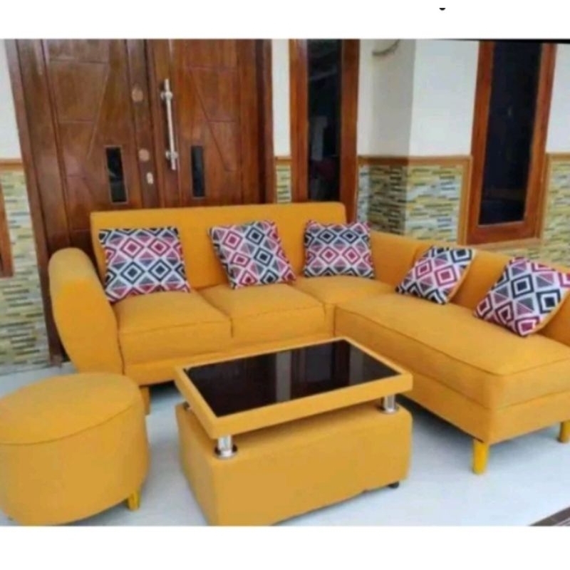 SOFA RETRO 2 DAN 3 SEATER + MEJA + STOOL BULAT / KOTAK KAIN BLUDRU LEGACY