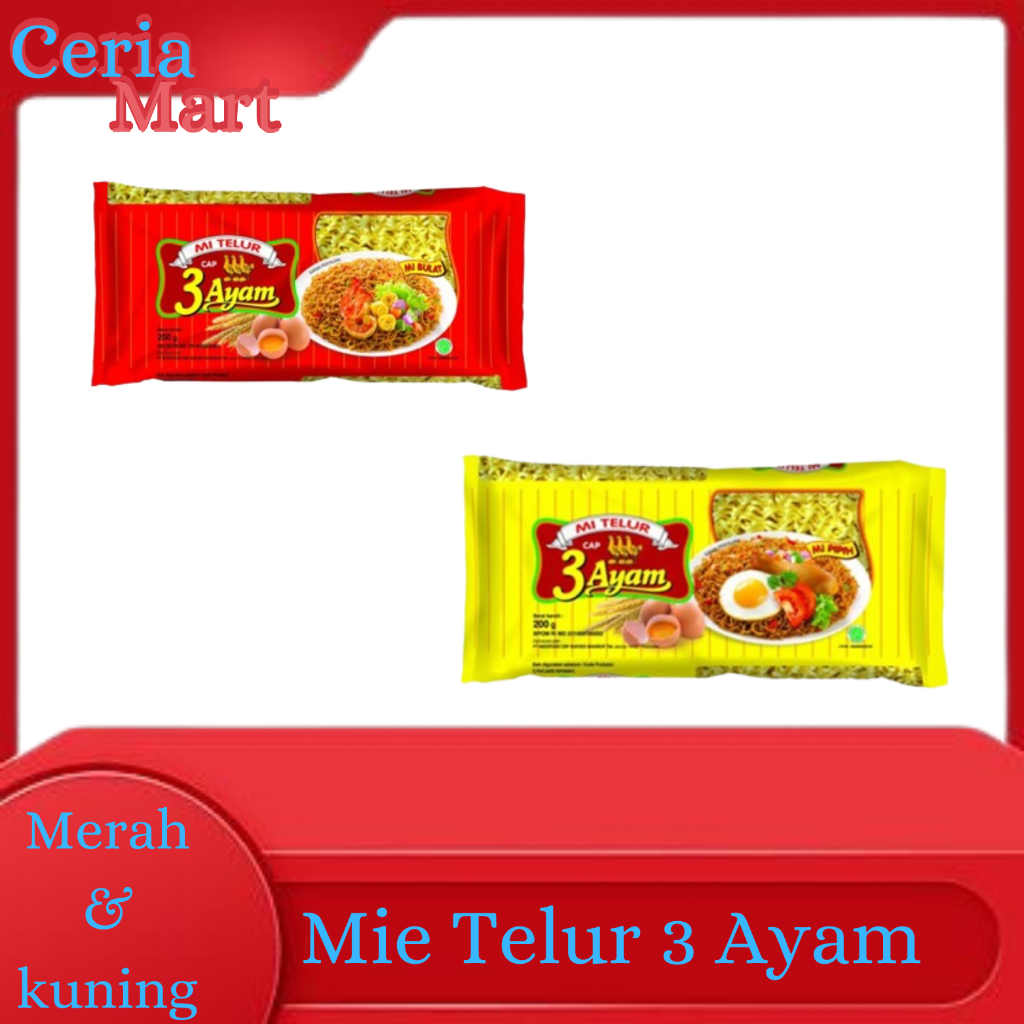Mie Telur Cap 3 Ayam Merah / Kuning 200 gr