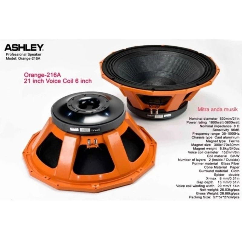 Speaker component ashley orange 216ASpeaker 21inch voice coil 6inch
