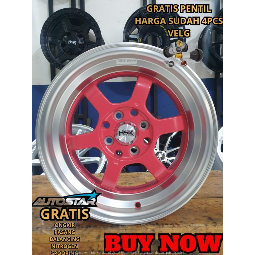 velg mobil hsr tokyo rifu R15 pcd 4x100-4x114,3 lebar 7/8 offset 40/33 pink polis lips cocok untuk m