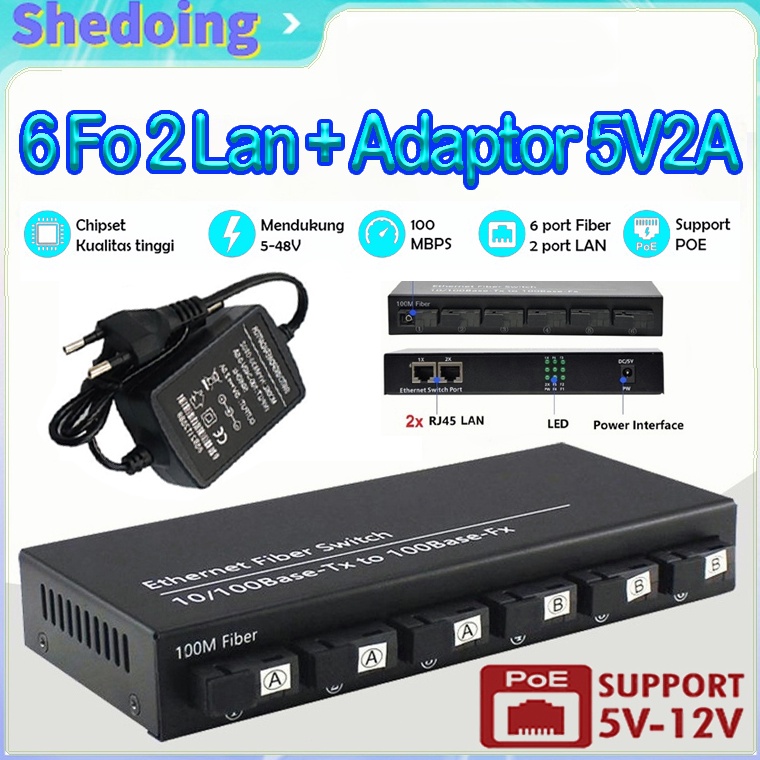 POE Media Converter 6 Fo 2 Lan Htb 6 Fo 2 Lan 11 Mpbs Konverter 6 Fo 2 Lan Adapter 5V2A Fiber Optica