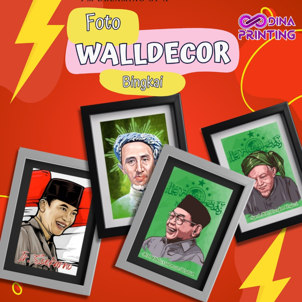 Foto ulama dan ir soekarno bingkai kaca