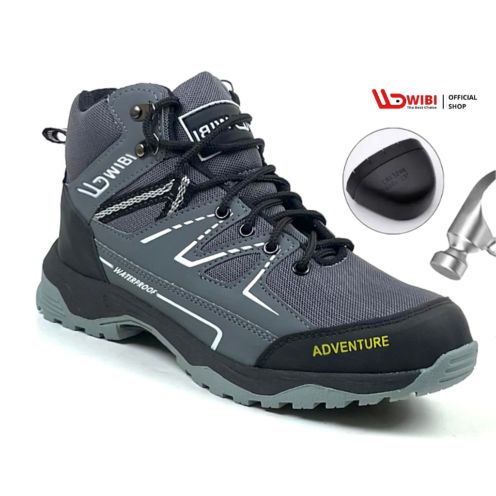Wibi SP42-01 Sepatu Pria Boot Safety Outdoor Biker Hiking Ujung Besi Abu abu Size 39 - 43