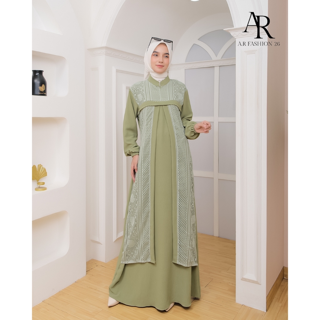 Naomi Dress Terbaru / Gamis Crinkle Premium Mix Brukat Malika / Gamis Simple Elegan / Gamis Pesta Me