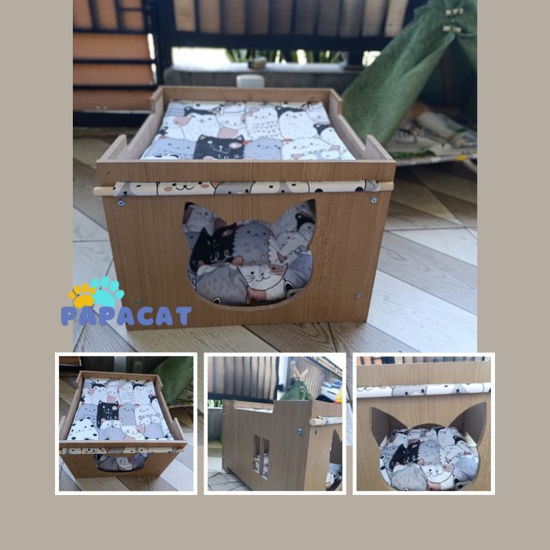 Kandang Kucing Tingkat / Rumah Kucing / Pat Bed / Kaur Kucing Kayu
