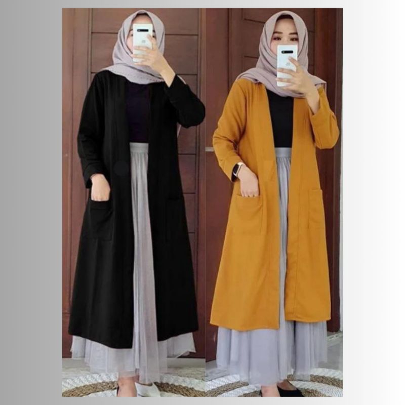 Outer blazer Panjang Wanita Muslimah Kekinian Terbaru (Blazer)/ long cardigan wanita bahan kaos