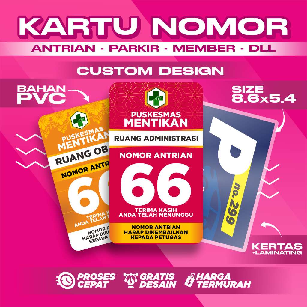 

Cetak Kartu antrian Nomor Parkir / kartu antrian / kartu member / Cetak kartu PVC Custom Murah