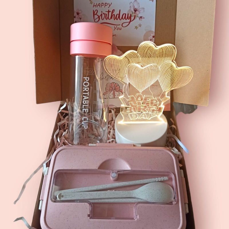 Kado Hampers Ulang Tahun Ultah Ulangtahun Birthday Gift Box Pink Pacar Cewek Anak Perempuan Cantik L