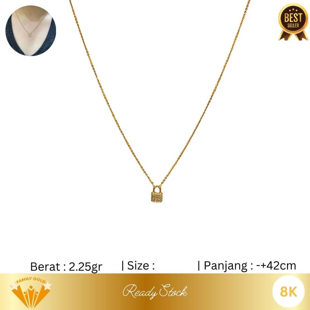 Kalung Emas Kadar 8K Model Tiny Lock Serut Family Gold
