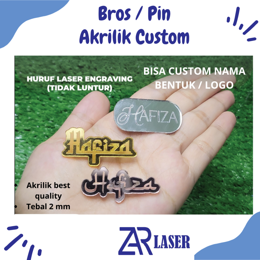 Bros Pin Akrilik nama custom 2 x 4 cm sekolah