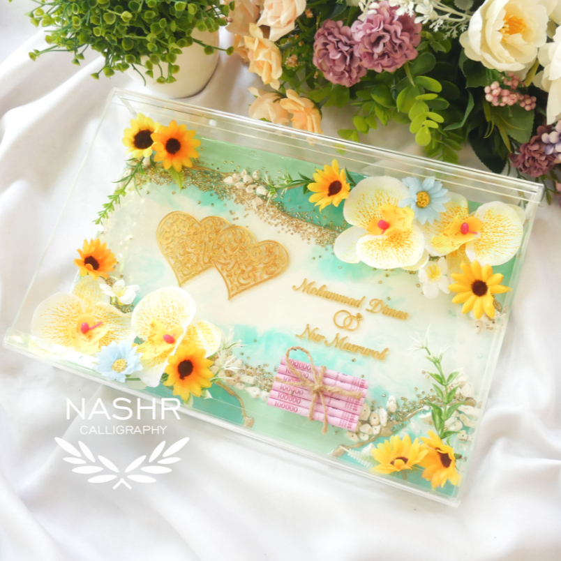 Glam Resin Art Clear Frame 20x30 cm ( Kaligrafi & Nama TIMBUL ) Dekorasi Hiasan Mahar Nikah Maskawin