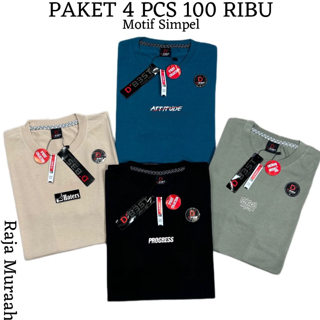 PAKET 4PCS 100RB Kaos Distro Pria-Wanita Size M-L-XL-XXL-XXXL PE MOTIF SIMPLE