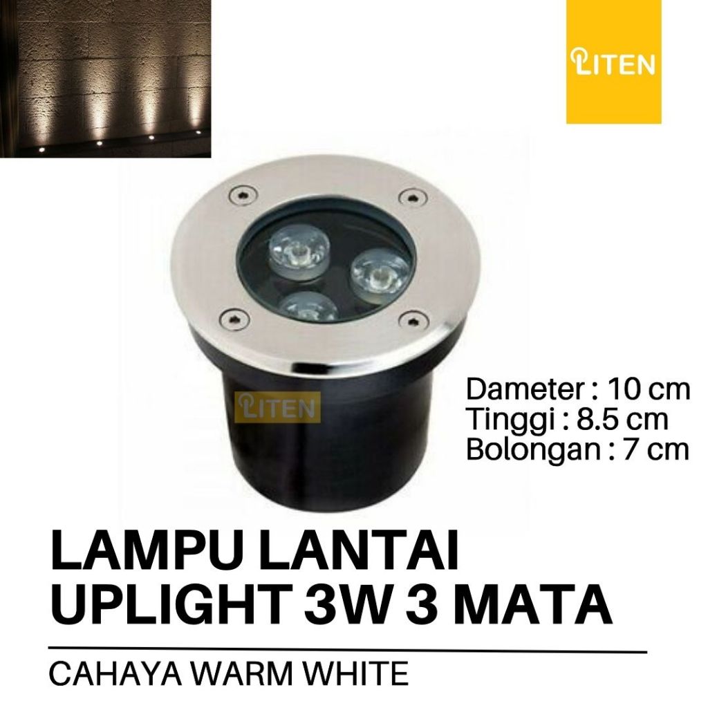 Lampu Lantai LED 3 Watt 3 Mata Uplight Ground Light Lampu Tanam Lantai Keramik Outdoor Waterproof An