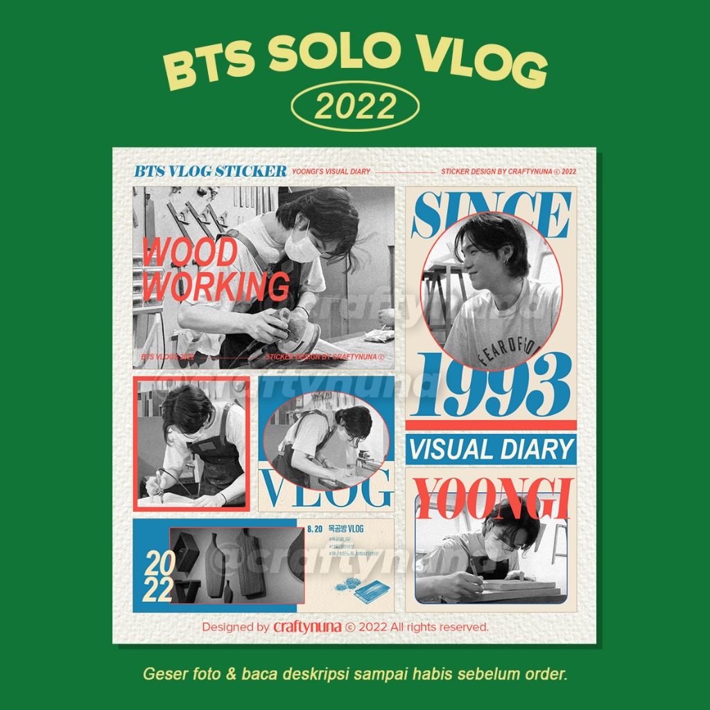 

(BT-029) BTS SOLO VLOG 2022 - SUGA Wood Working Vlog min yoongi stiker sticker set aesthetic deco