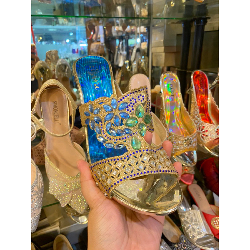 SENDAL PESTA BIRU HEELS 5cm tapak senyawa 3724