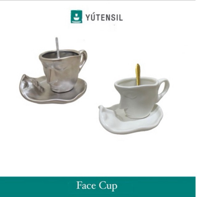 Yutensil Cangkir Kopi & Teh Keramik Set / Cangkir Unik Bentuk Muka / Ceramic Tea Cup