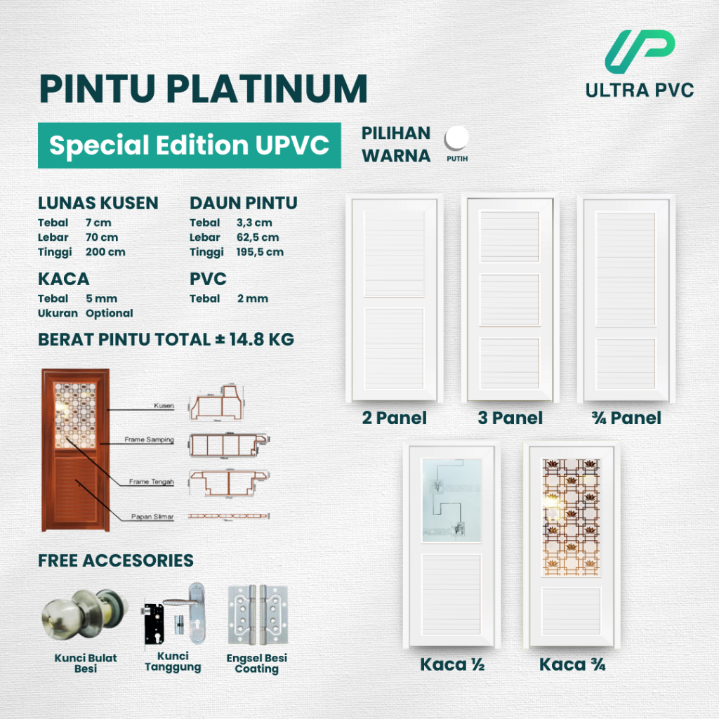 PINTU PLATINUM SPECIAL EDITION UPVC - PUTIH // PINTU KAMAR // PINTU KAMAR MANDI // PINTU RUMAH