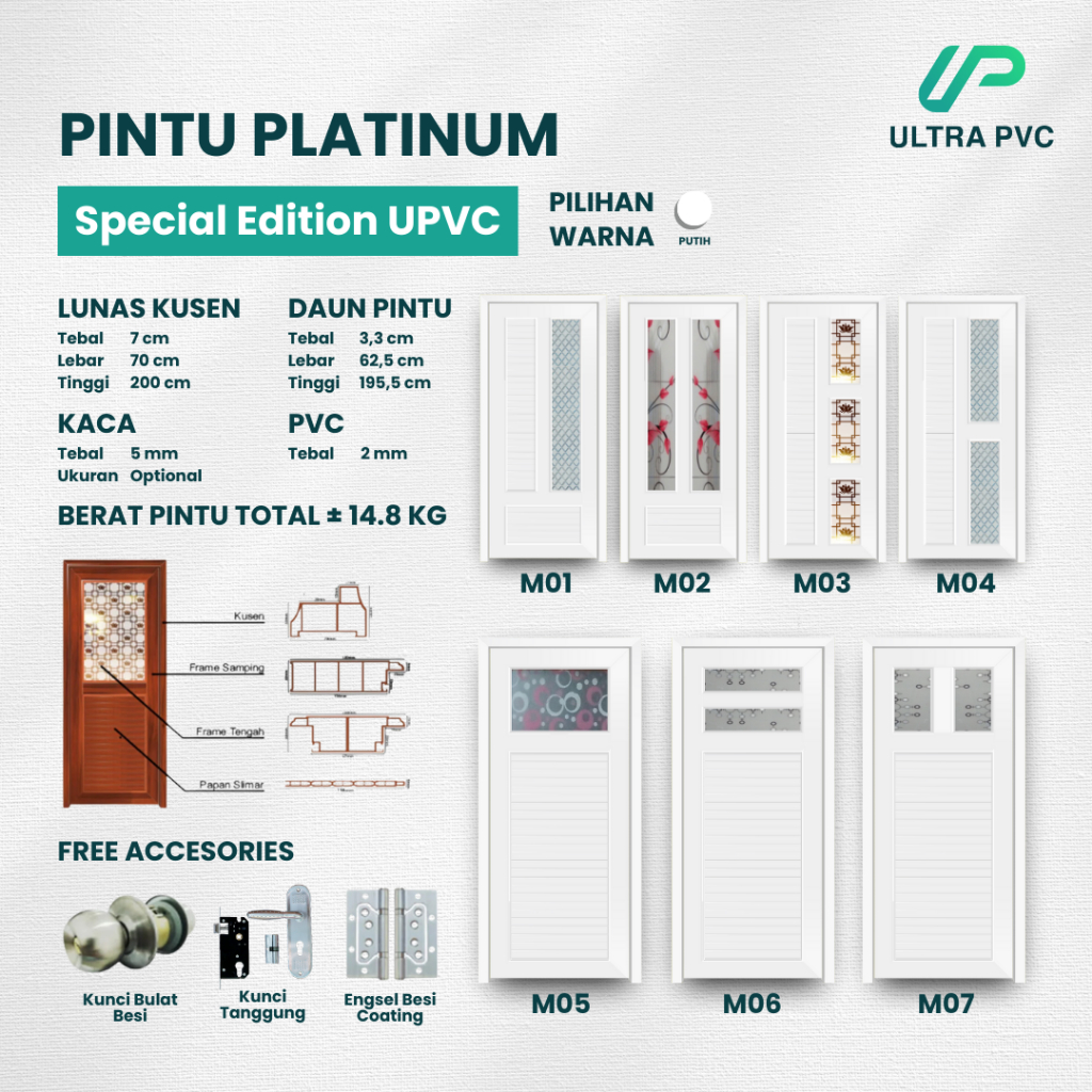 PINTU PLATINUM SPECIAL EDITION UPVC - PUTIH MINIMALIS // PINTU KAMAR // PINTU KAMAR MANDI // PINTU R