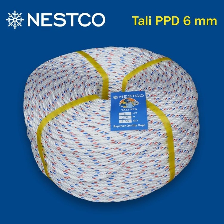 

KODE U1U7 Tali Tambang PPD Putih ukuran 6 mm berat 4 kg panjang 22 m per 1 roll