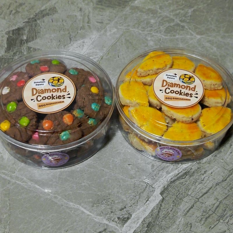 

【 DIAMONDCOOKIES 】PAKET BUNDLING MINI 2!! ( Coklat chips - Kacang ) • WISMAN • Premium • Mika Bulat • Isi 2 Mika Bulat