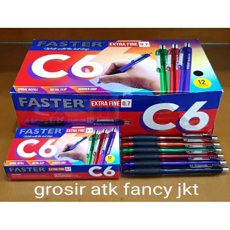 

12 buah Pulpen Pen Pena Ball Pen Ballpoint Bolpen Faster C6 Extra Fine Point 7 mm Clicker Cetrek Hitam KODE U6V3