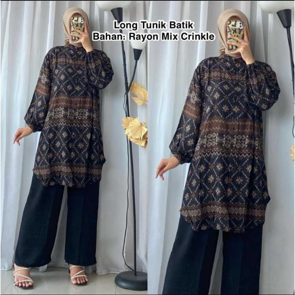 One Set Tunik Setelan Rayon crinkle Long Tunik keginian