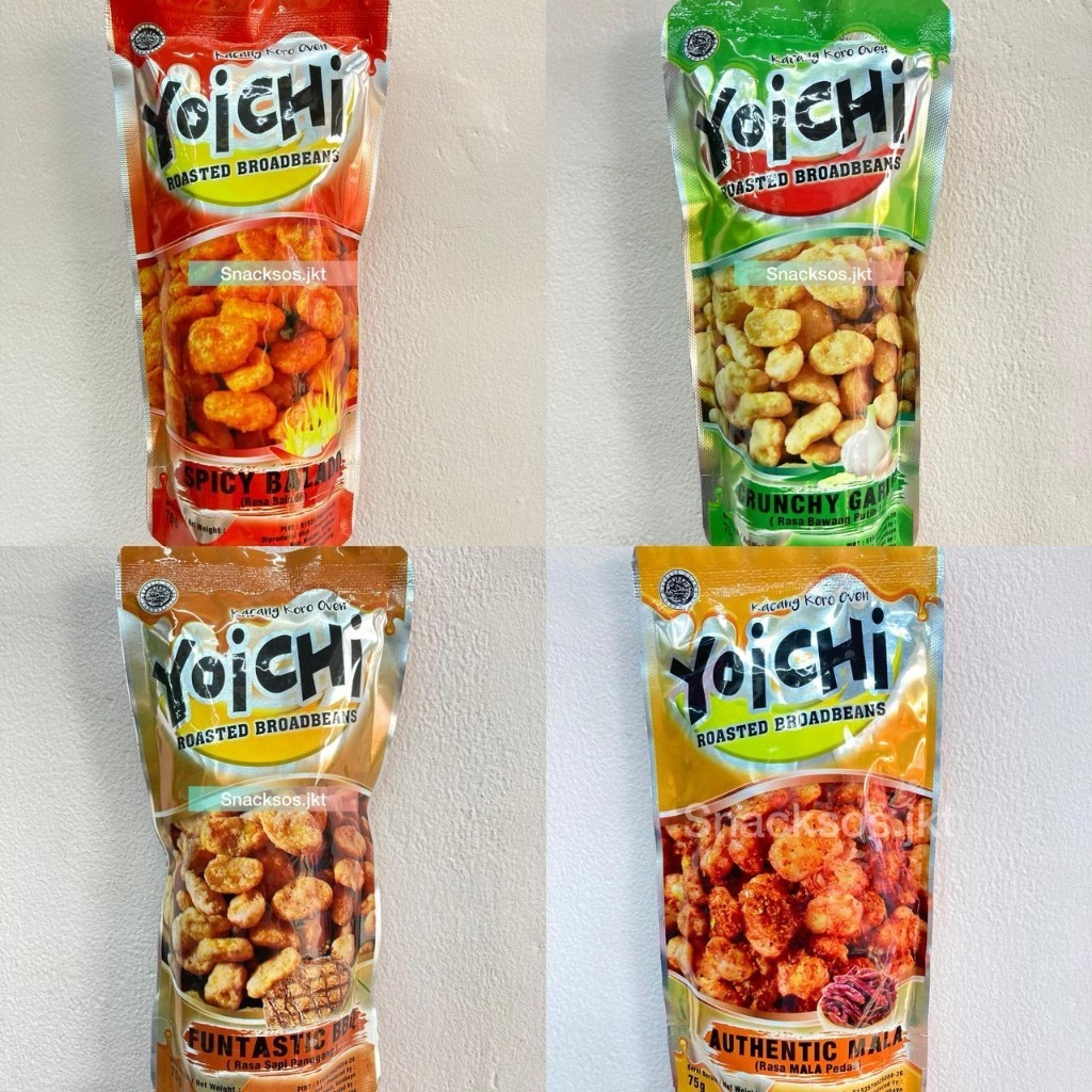 

Kacang Koro Camilan Yoichi / Roasted Broadbeans Authentic Mala, Funtastic BBQ, Spicy Balado 100 Gram