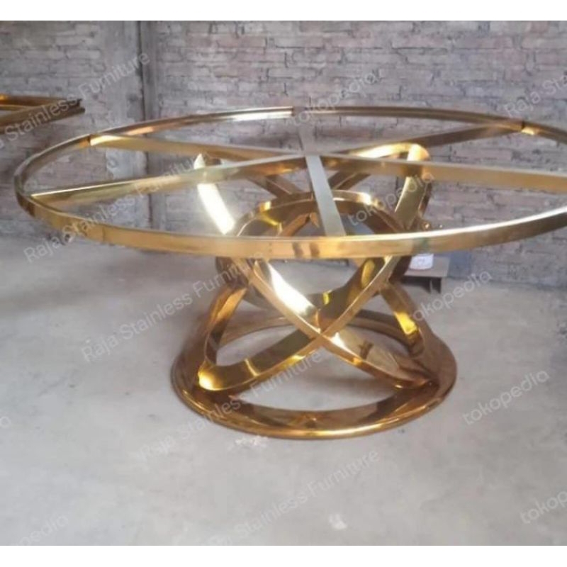 MEJA MAKAN TOP MARMER CARARA BULAT KAKI STAINLESS GOLD/MEJA MAKAN STAINLESS GOLD TOP MARMER/MEJA MAK