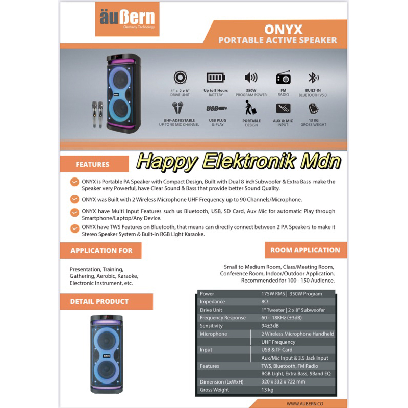 AUBERN ONYX New Speaker Aubern Portable Speaker Partybox Aubern Portable Speaker Aubern Speaker Part