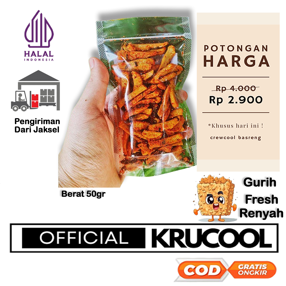 

Crewcool Basreng / Bakso Goreng Stick ( 50gr ) Rasa Pedas Daun Jeruk
