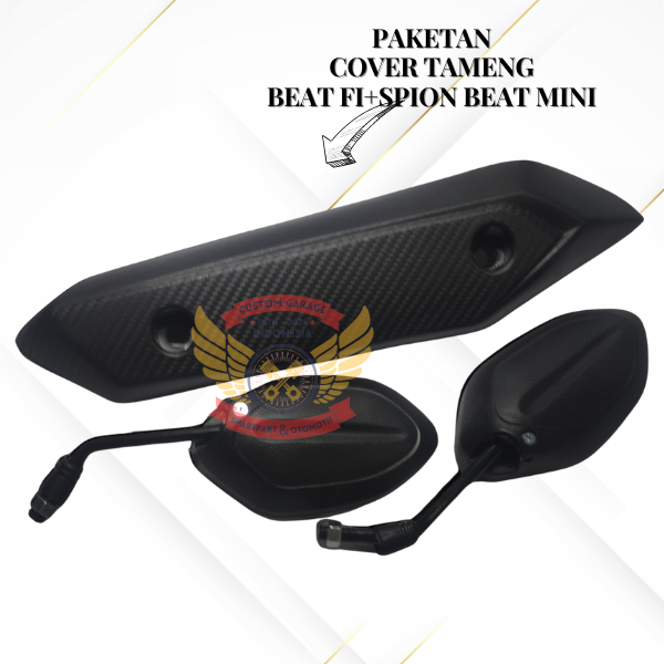 Tameng Knalpot Motor Honda Beat Fi Paketan + Kaca Spion Model Honda Beat Tangkai Mini Drat Honda