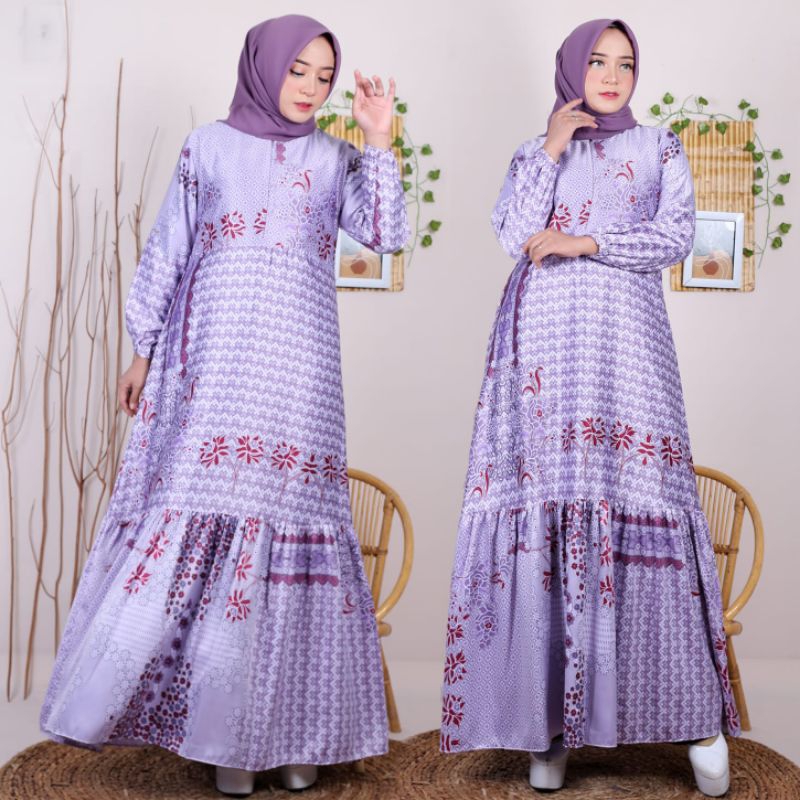 "Hot Promo" NASYIFA AIRA Atiqa Pakaian Muslim Wanita Dress Gamis Rempel Ungu Lylac Diyor Silky Premi