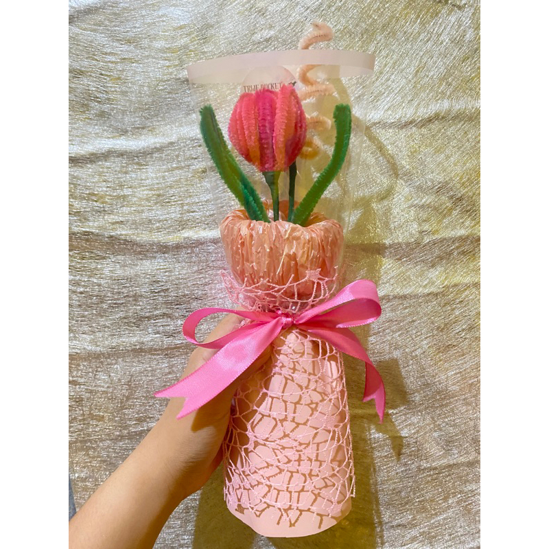 bucket mini,bucket bunga kawat bulu ,tulip
