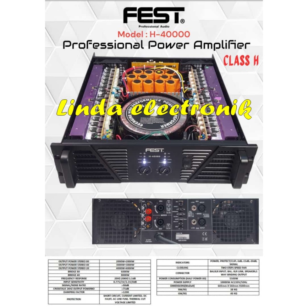 power amplifier fest h40000 / h 40000 class h 2000 watt x2 original