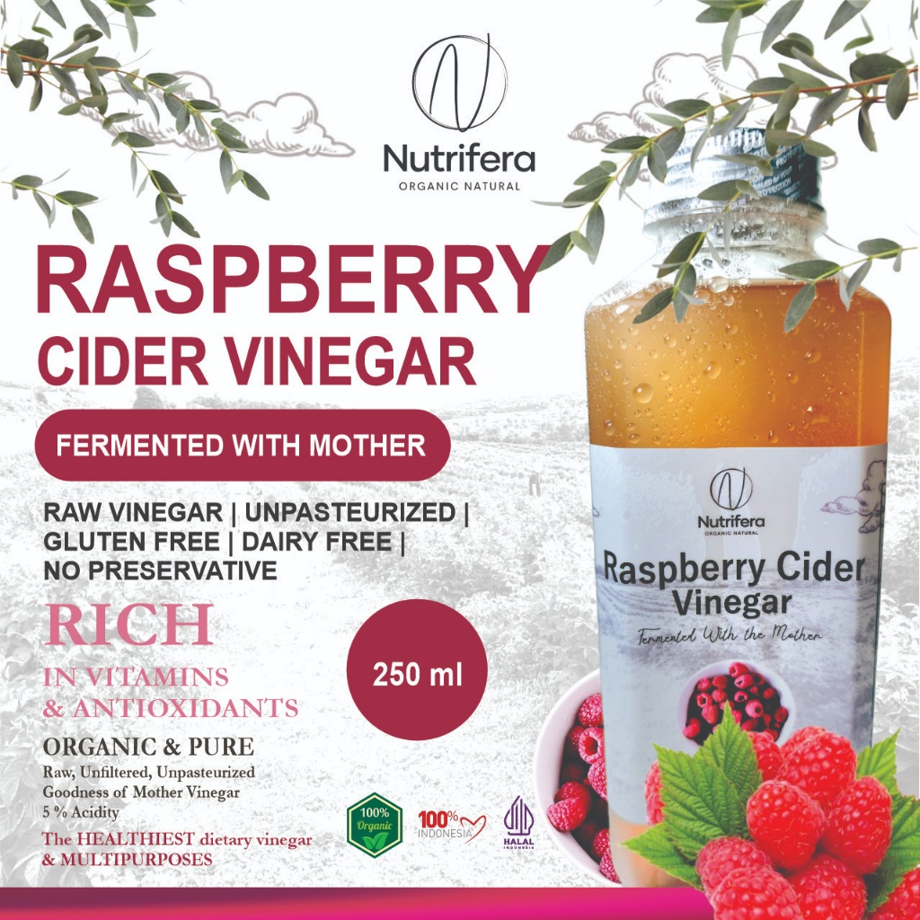 

NUTRIFERA Cuka Raspberry 250 ml dengan Endapan Mother Probiotik / Raspberry Cider Vinegar Bragg