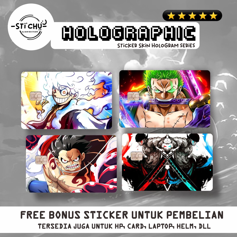 

TERDAHSYAT Sticker Kartu Atm HOLOGRAM Anime One Piece by Stichu Skin Card Emoney Flazz Tapcash ATM Debit Credit