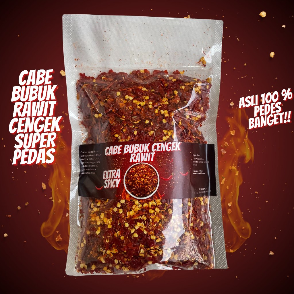 

Cabe Kasar Bubuk Cengek Cabe Flake Kering Kasar Biji Cabe Super Pedas ukuran 50,100,150,250 Gram