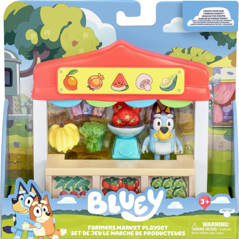 Bluey Mini playset farmers market playset include figure with shopping bag original