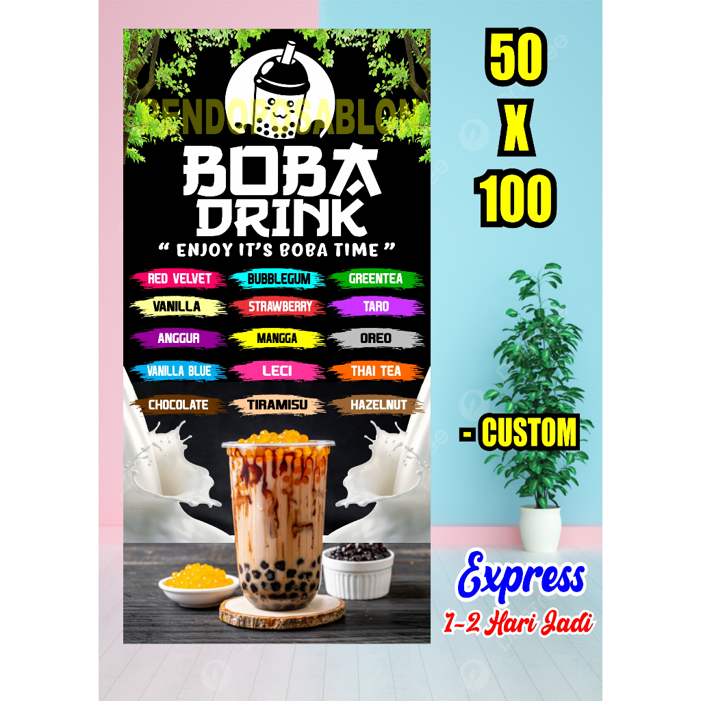 Spanduk Minuman Boba 50X100 , Banner Minuman Boba 50X100