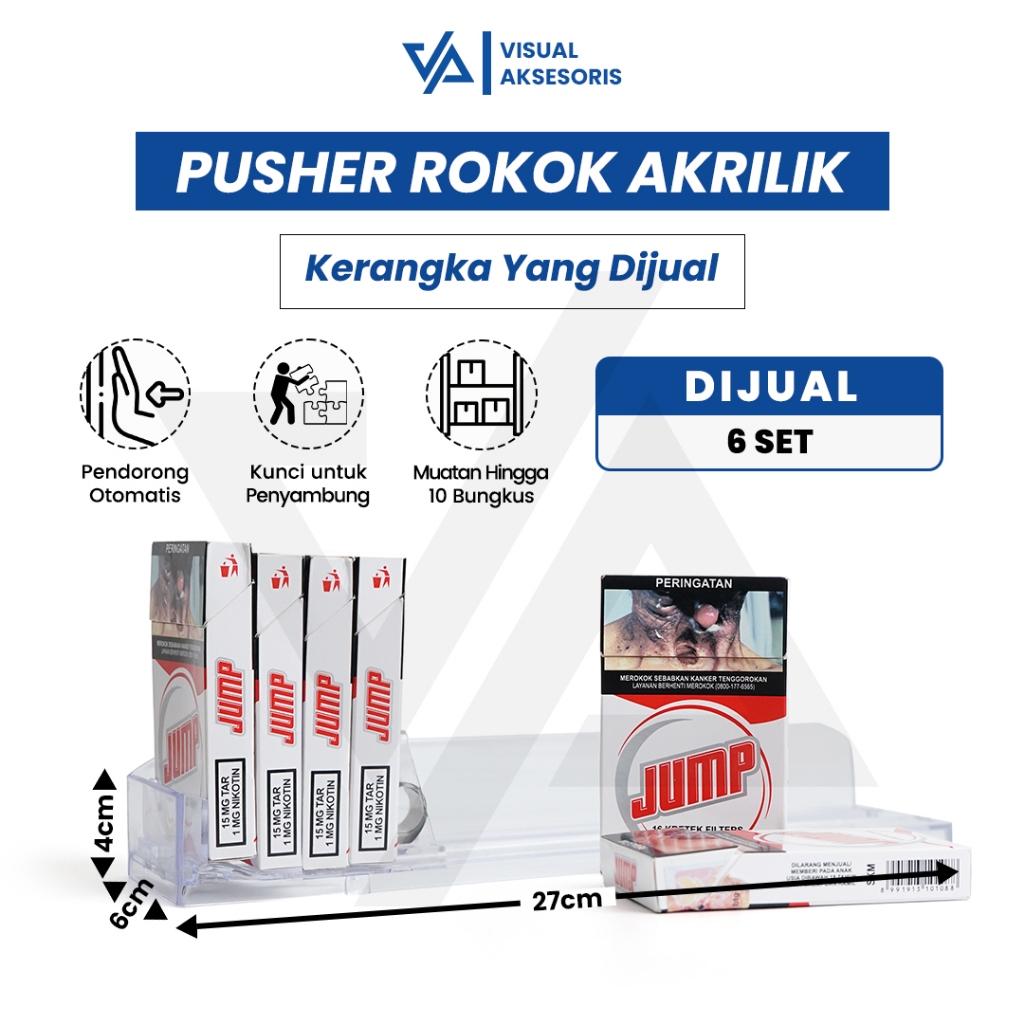 Pusher Rokok Akrilik Otomatis 6 Pcs | Rak Rokok Minimarket | Pusher Display Akrilik | Rak Dorong Mul