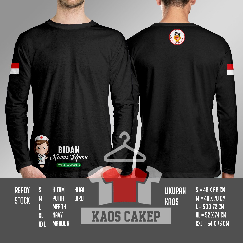 Kaos Bidan IBI Gratis Nama Kamu dan Nama Puskesmas Kamu Lengan Panjang Baju Distro