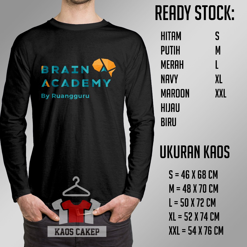 Kaos Brain Academy by Ruangguru Logo Lengan Panjang Baju Distro