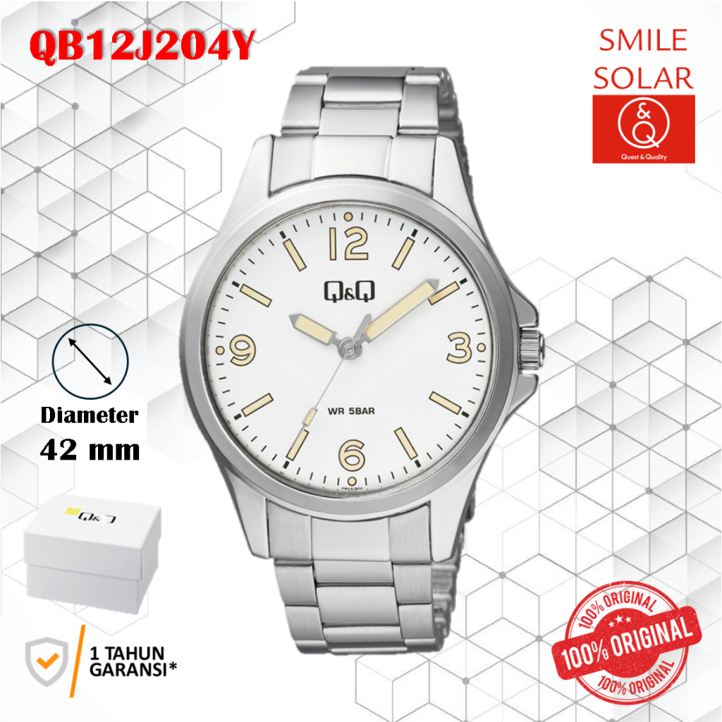 Q&Q QQ Analog Jam Tangan Pria Strap Rantai Silver QB12J204Y Original