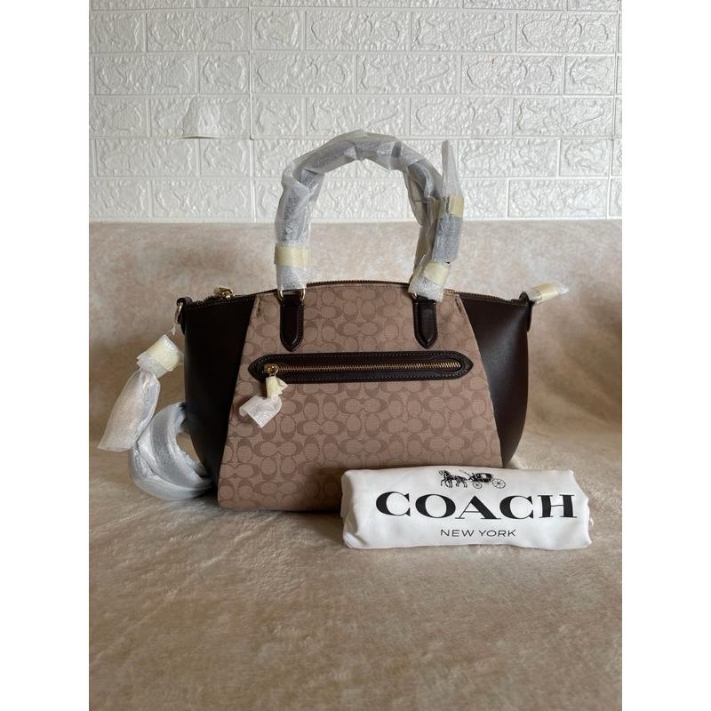TAS WANITA BRANDED COACH 79310 ELISE SATCHEL IN SIGNATURE JACQUARD STONE BLACK ORIGINAL - ZADABRANDE