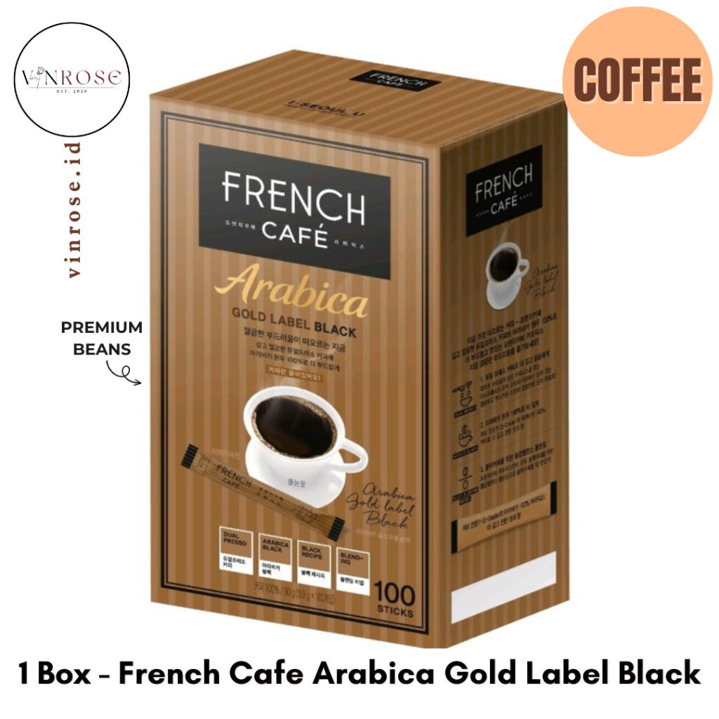 

[1 Box] French Cafe Arabica Gold Label Black Korea Kopi Premium Instan