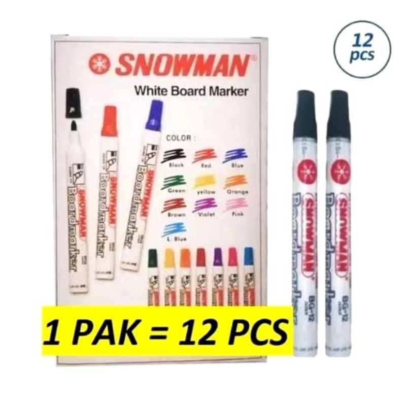 

(12pc) SPIDOL WHITEBOARD SNOWMAN BG 12 / SEPIDOL PAPAN TULIS ABG 12 / SPIDOL PAPAN TULIS BISA DIHAPUS