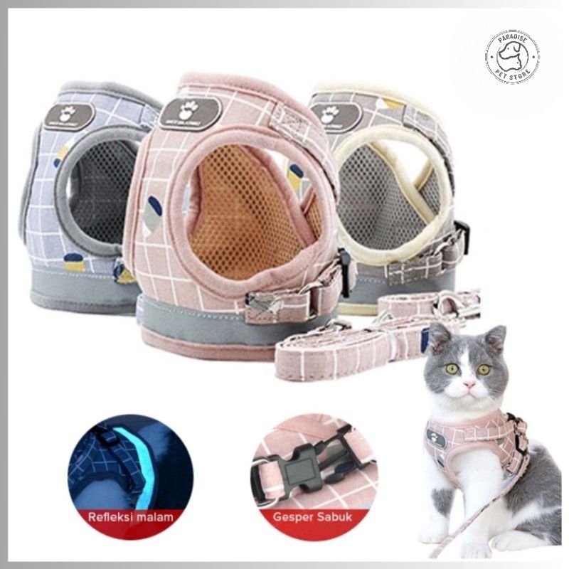 Rompi Harness Kucing Anjing Tali Tuntun Kucing Rompi Tali Kucing Harness Dog Leash Tali Kecil